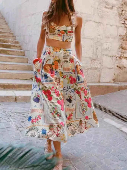 Printed Cami and Skirt Set