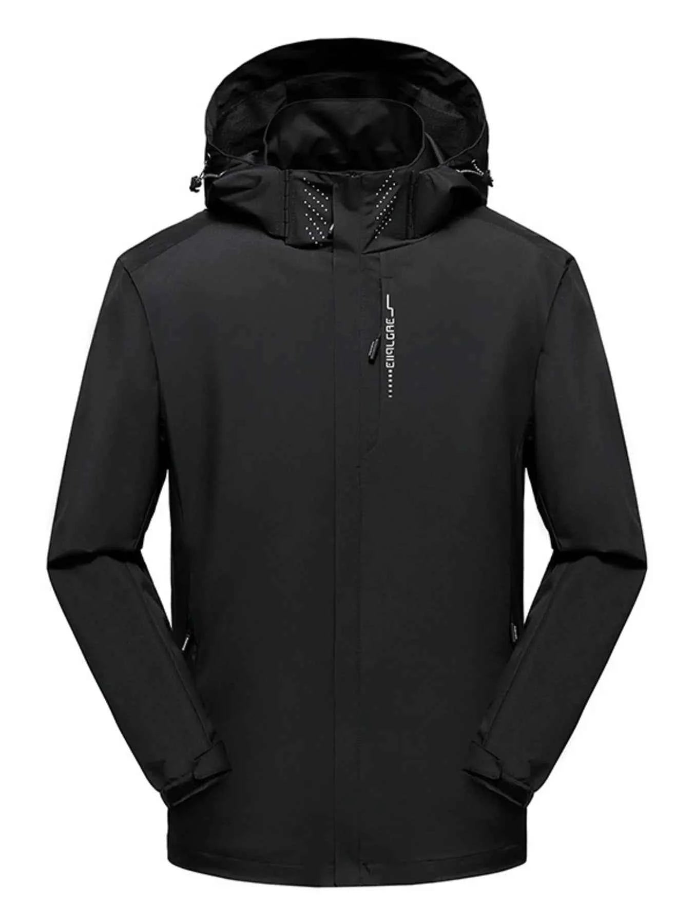 Men's Plus Size Waterproof Zip Up Long Sleeve Hooded Jacket