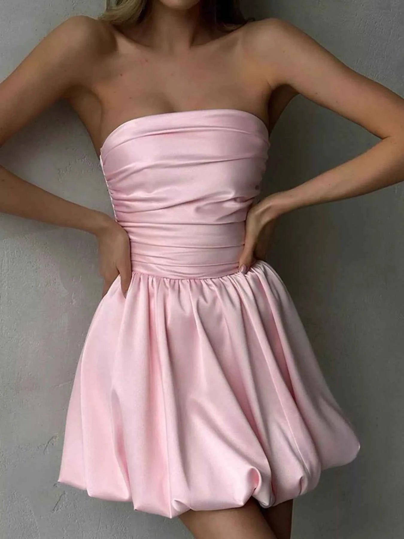 Strapless Ruched Mini Bubble Dress