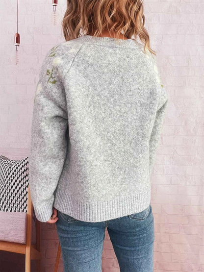 Flower Button Up Long Sleeve Cardigan