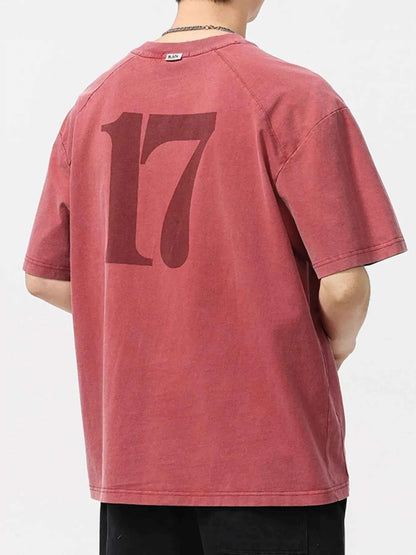 Men's Plus Size Vintage Washed Number 17 Oversized T-Shirt