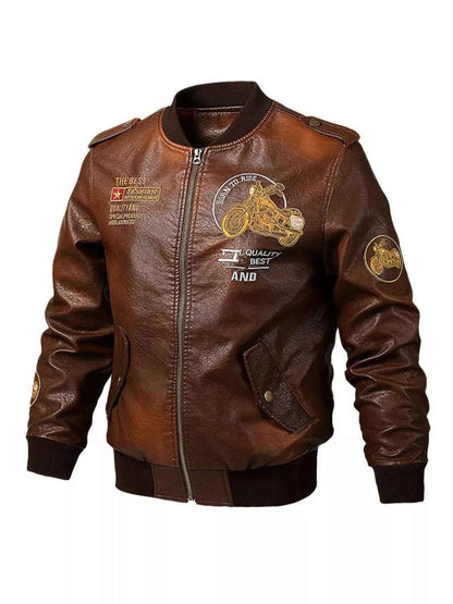 Men's Plus Size Zip Up Long Sleeve Motorcycle Jacket