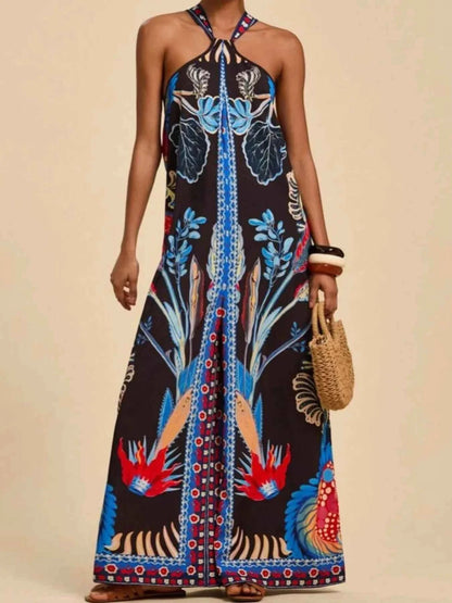 Printed Halter Wide-Leg Jumpsuit