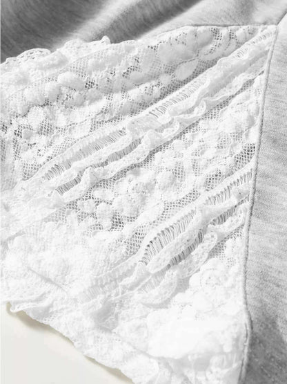 Lace Patchwork Drop Shoulder Top and Drawstring Skort 2pcs Outfit