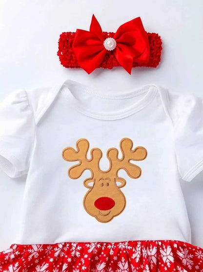 Children's Christmas One Piece Dress with Headband