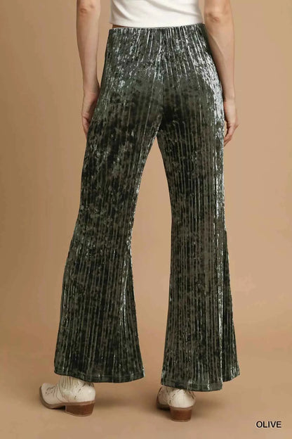 Umgee Velvet Pleated Wide Leg Pants