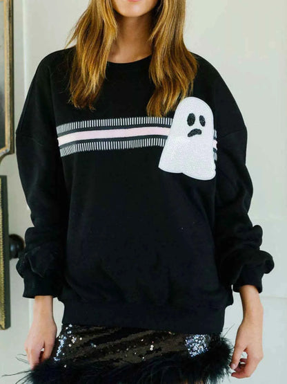 Halloween Sequin Round Neck Sweatshirt