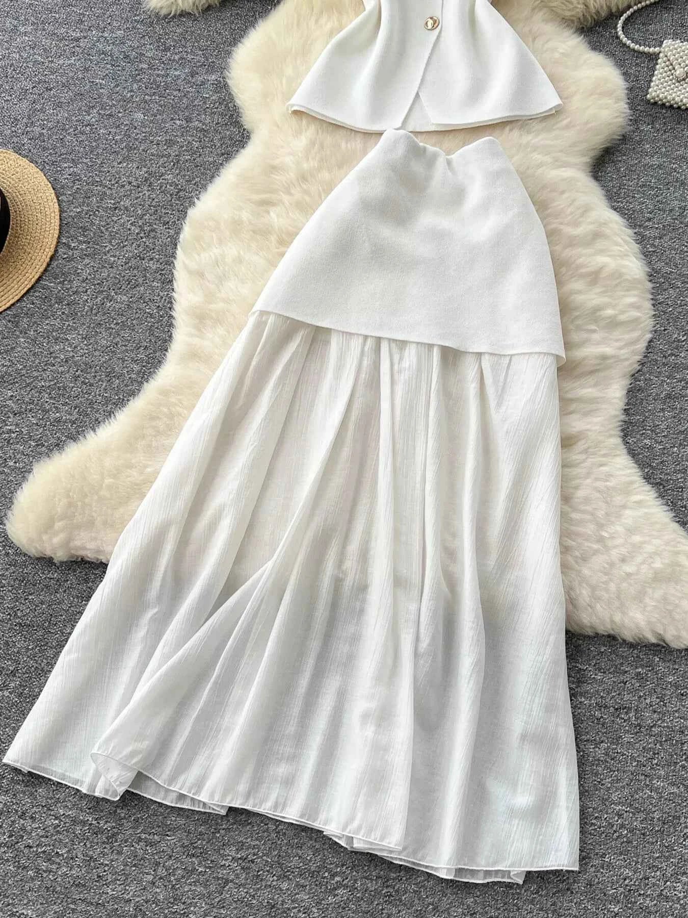 Button Up Sleeveless Top and Skirt Set