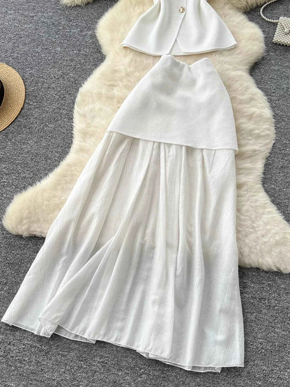 Button Up Sleeveless Top and Skirt Set