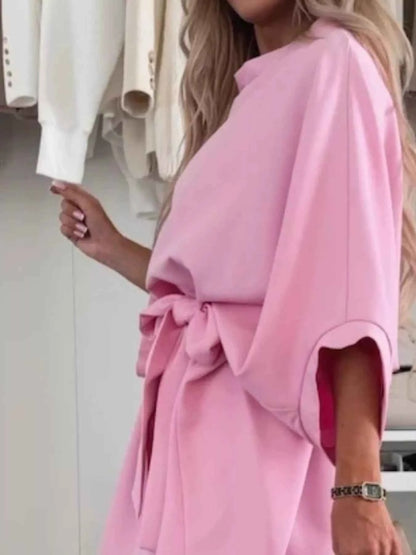 Batwing Sleeve Tie Waist Mini Dress