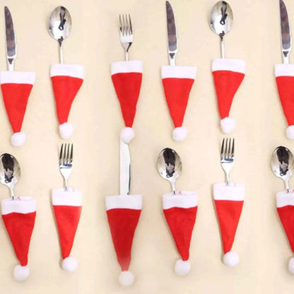 Christmas Santa Hat Cutlery Holders Decorative Table Setting