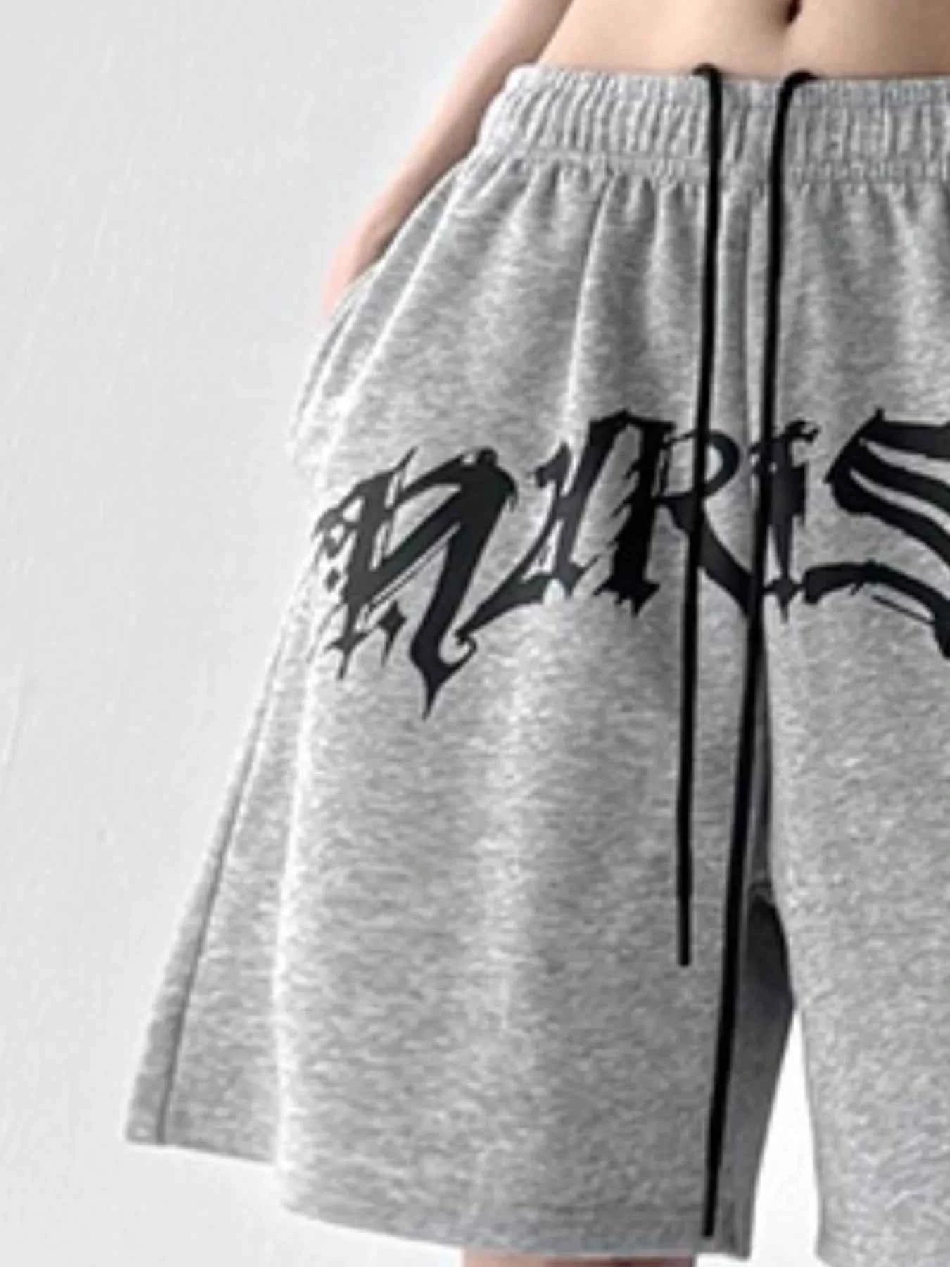 Oversized Drawstring Letter Shorts