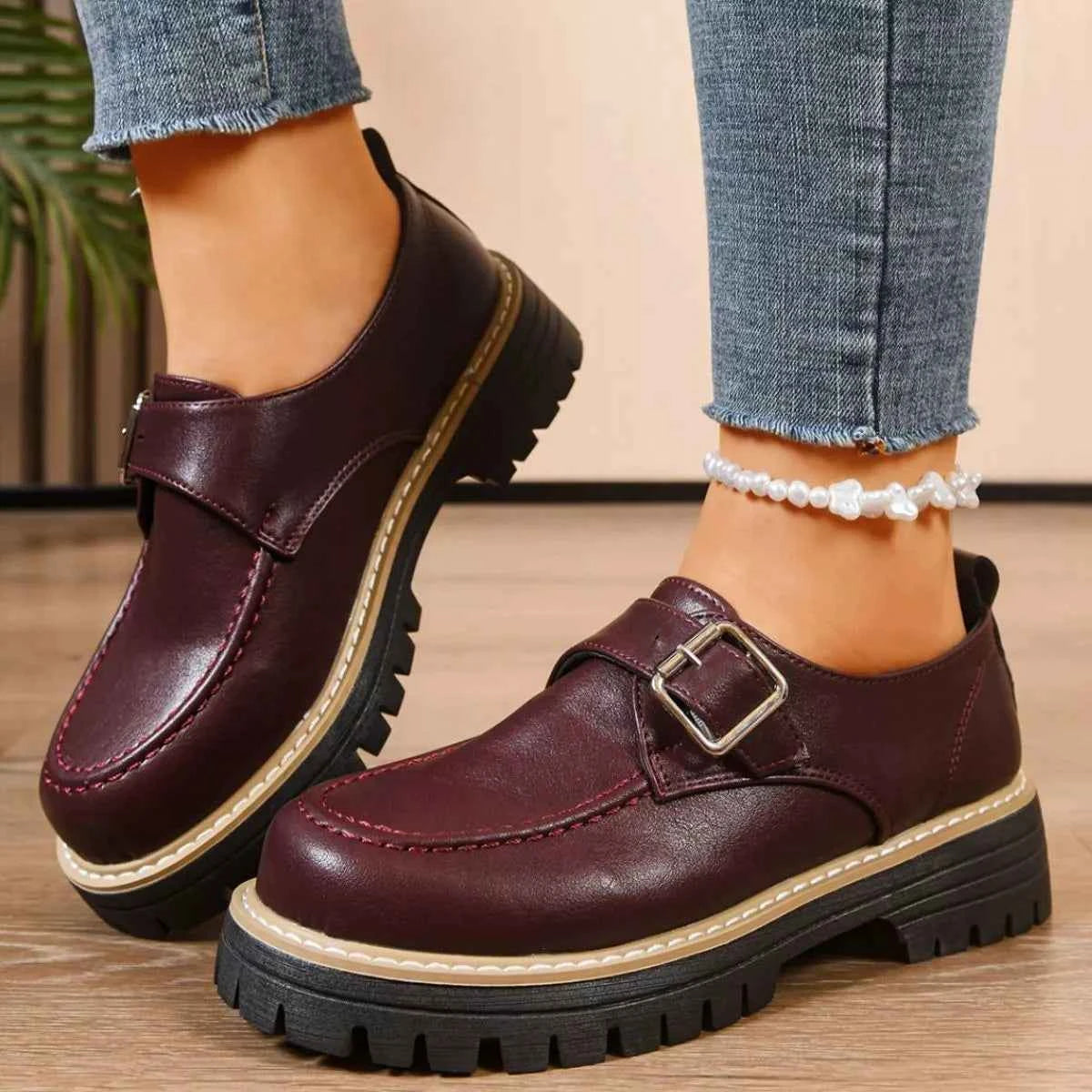 Round Toe Buckle Loafers