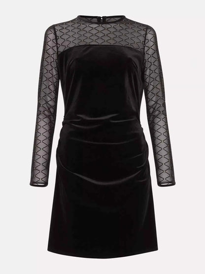 Sparkle Mesh Sleeve Velvet Christmas Party Mini Dress