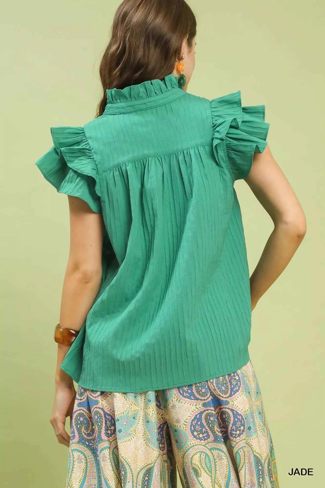 Umgee Ruffle Sleeve Textured Babydoll Blouse