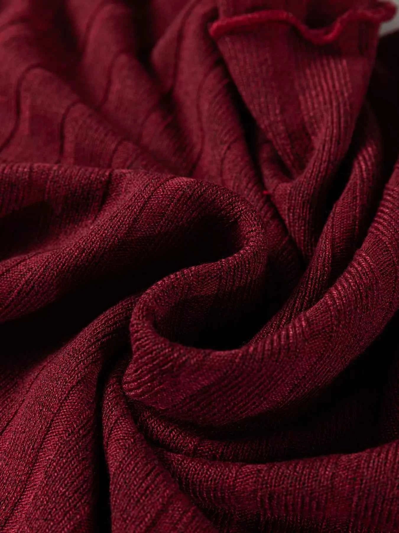 Frilled Neck Ribbed Knit Patchwork Long Sleeve Mini Dress