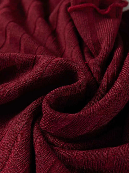 Frilled Neck Ribbed Knit Patchwork Long Sleeve Mini Dress