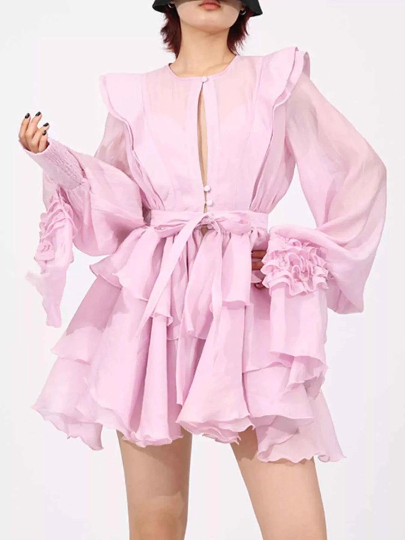 Ruffled Layered Long Sleeve Mini Dress