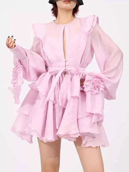 Ruffled Layered Long Sleeve Mini Dress