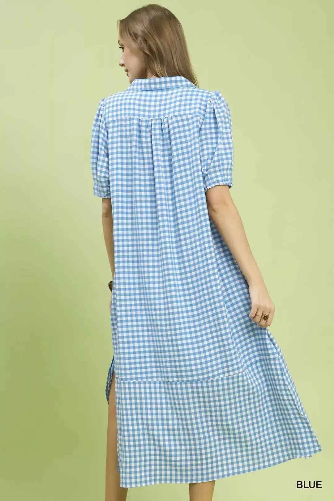 Umgee Gingham Midi Dress with Side Pockets