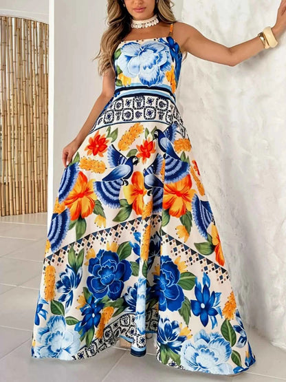 Plus Size Floral Print Spaghetti Strap Maxi Dress