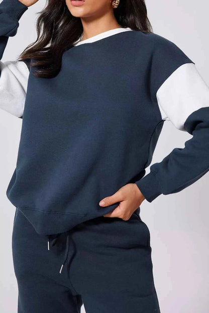 Drop Shoulder Loose Sweatshirt and Joggers Active Set