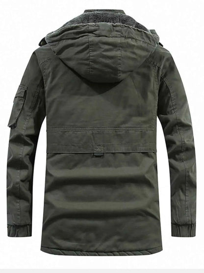 Men's Plus Size Drawstring Zip Up Hooded Jacket