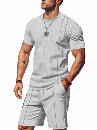 Men's Full Size Round Neck Short Sleeve Top and Shorts Set Plus Size