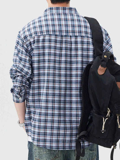 Men's Plus Size Plaid Button Up Long Sleeve Shirt