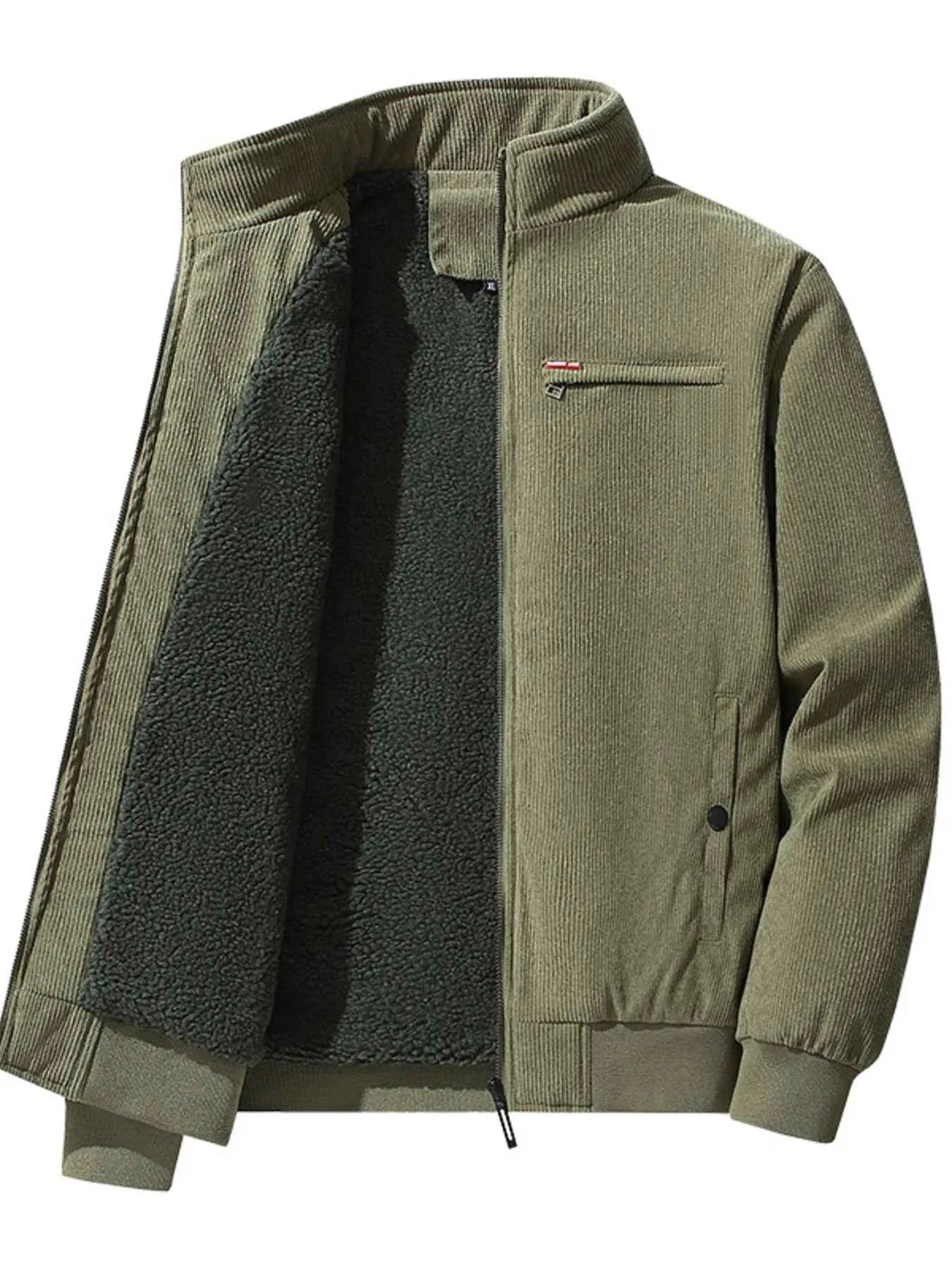 Men's Plus Size Full-Zip Bomber Corduroy Jacket with Sherpa Lining