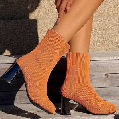 Round Toe Block Heels Boots