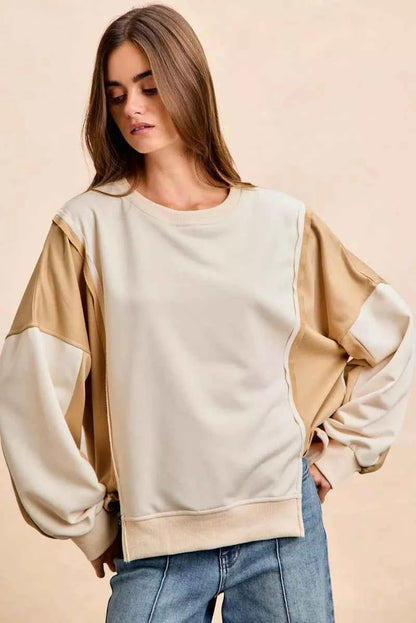 BiBi French Terry Color Block Top With Open Seam Detail