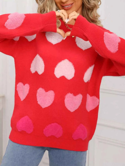 Valentine's Day Heart Pattern Fuzzy Knit Sweater