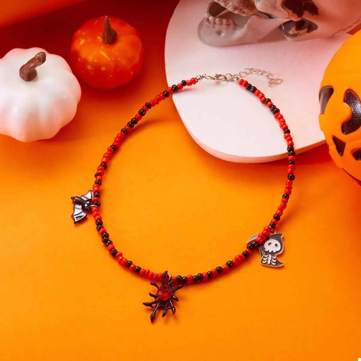 Halloween Spider Web Beaded Necklace