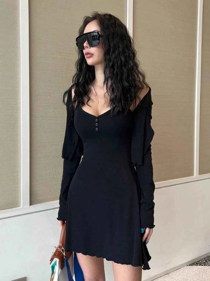 V-Neck Cami Dress and Cardigan Set