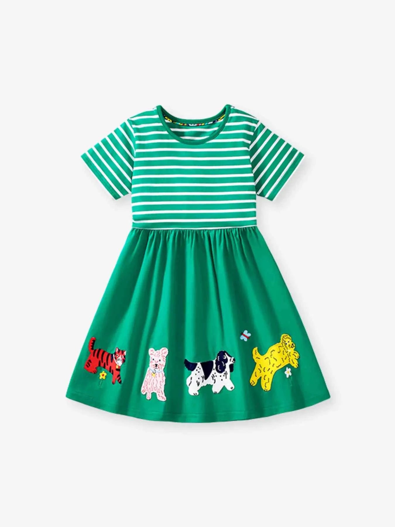 Children's Dinosaur Striped Casual Dress
