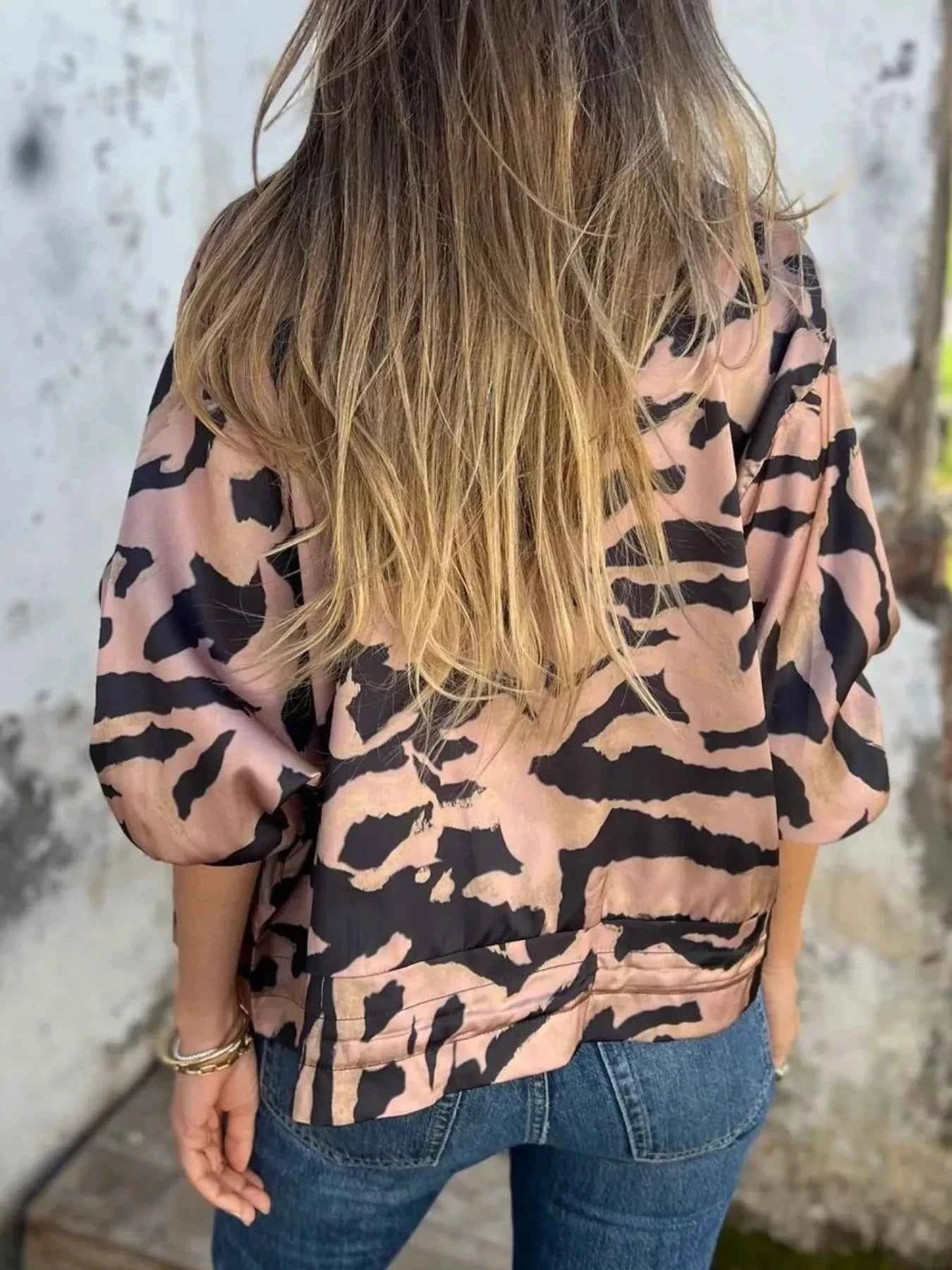 Full Size Zip Up Zebra Print Bomber Jacket Plus Size