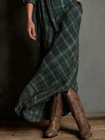 Full Size Plaid Button-Down Maxi Dress Plus Size
