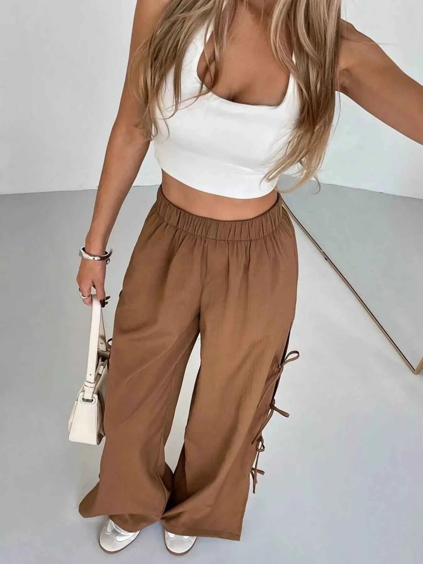 Side Tie Wide Leg Pants