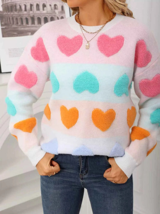 Valentine's Day Heart Pattern Fuzzy Knit Sweater