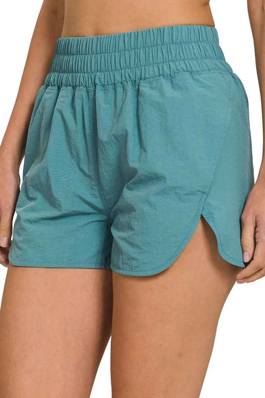 Zenana Windbreaker Smocked Waistband Running Shorts