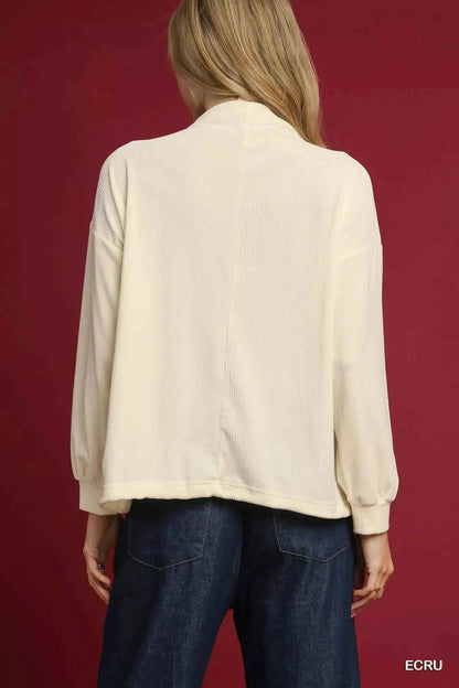 Umgee Ribbed Drawstring Hem Knit Top