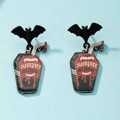 Halloween Gothic Vampire Coffin Bat Wing Drop Earrings
