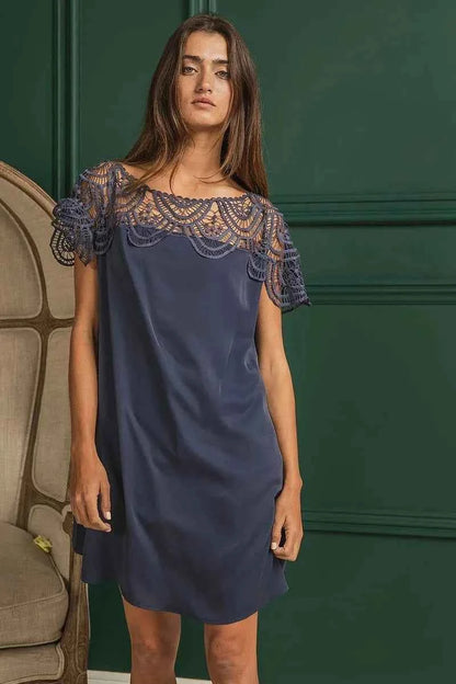 BiBi Crochet Lace Yoke Detailed Wrinkled Dress