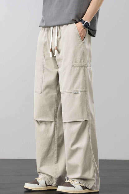 Men's Plus Size Loose Fit Cargo Pants with Drawstring