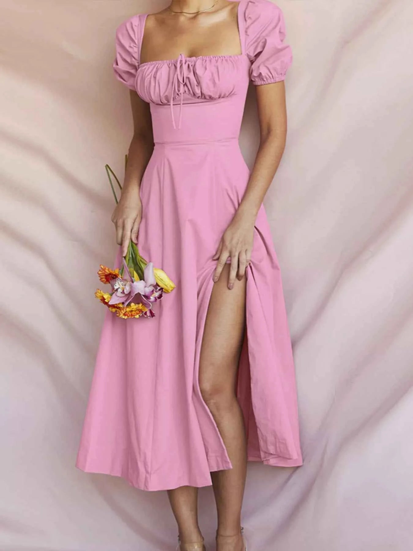 Full Size Slit Short Sleeve Midi Dress Plus Size