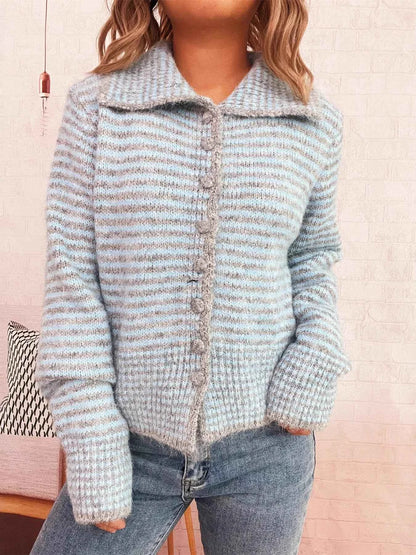 Striped Button-Up Long Sleeve Cardigan