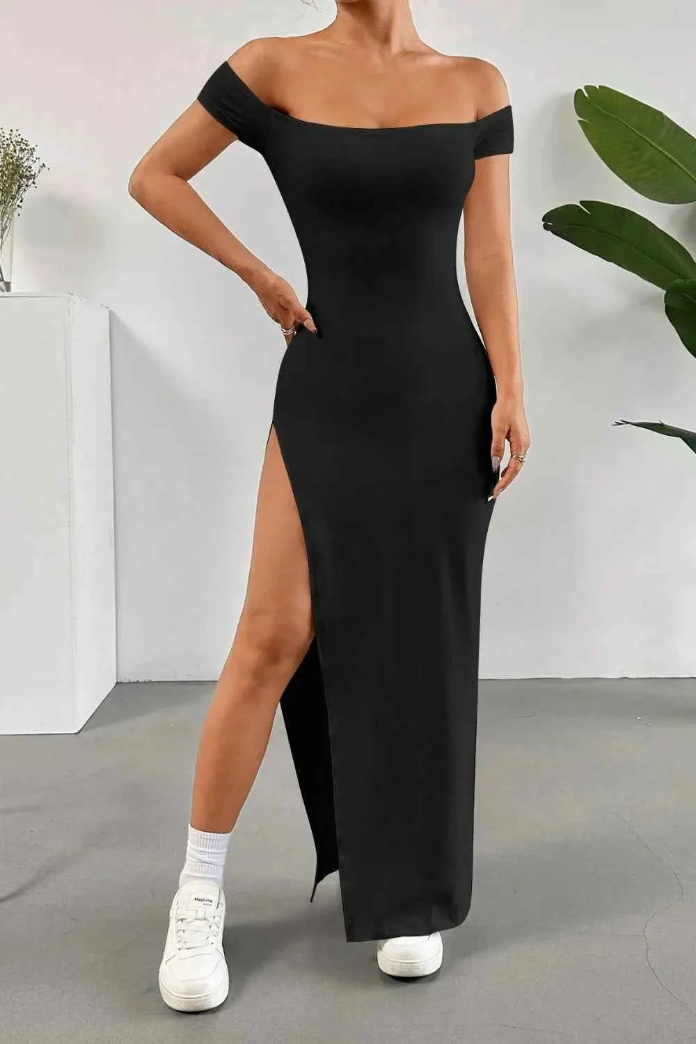 Off Shoulder Slit Maxi Dress