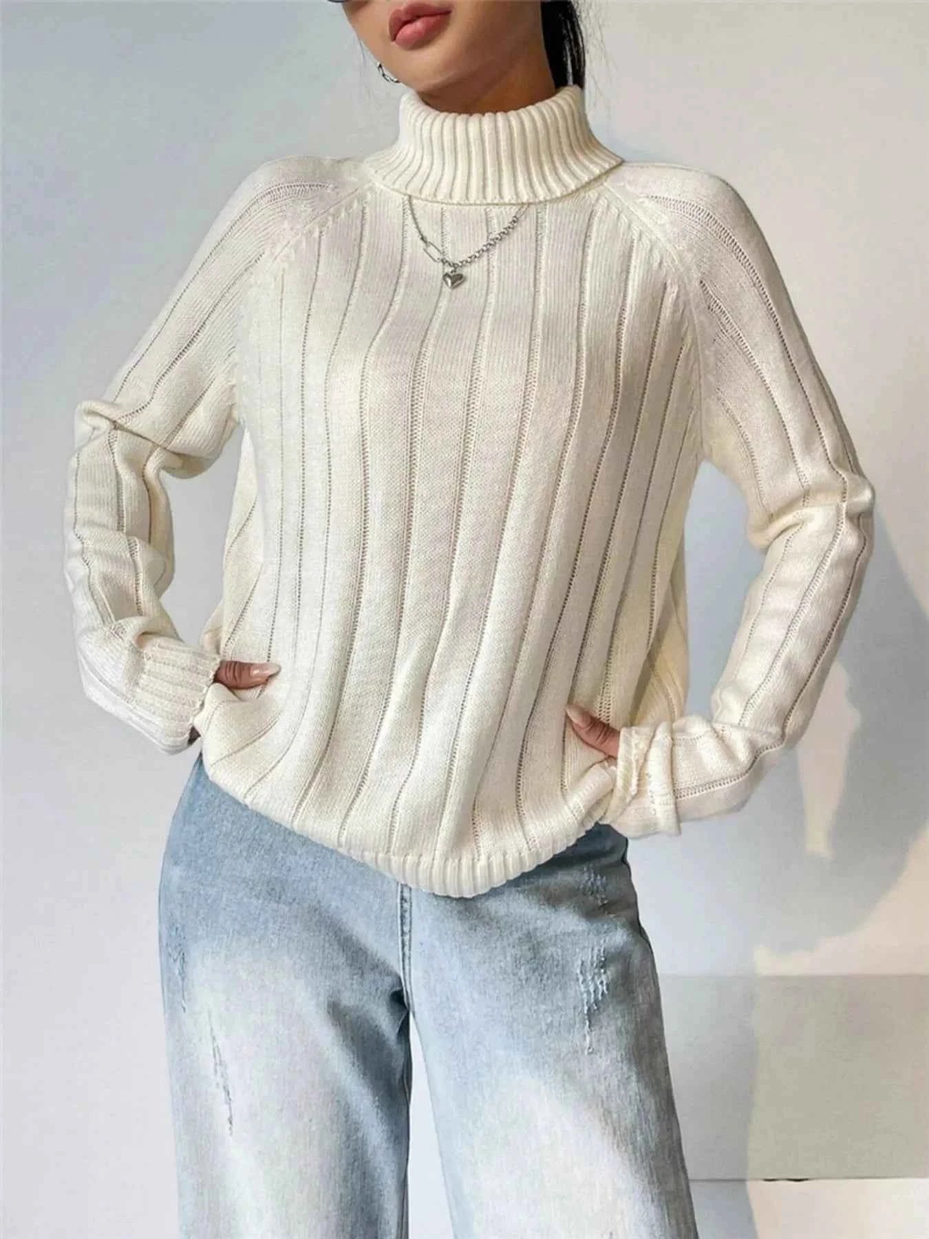 Ribbed Turtleneck Long Sleeve Sweater