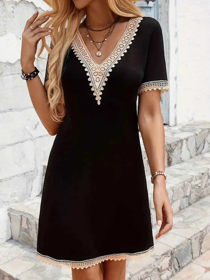 Boho Lace Trim V-Neck Mini Dress